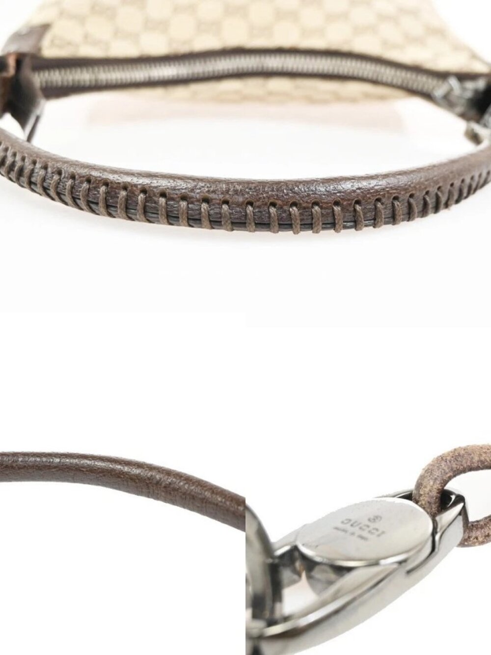 GUCCI Logo GG Pattern Shoulder Hand Bag Canvas Leather Beige Brown Italy 76MA490 - Picture 8 of 16